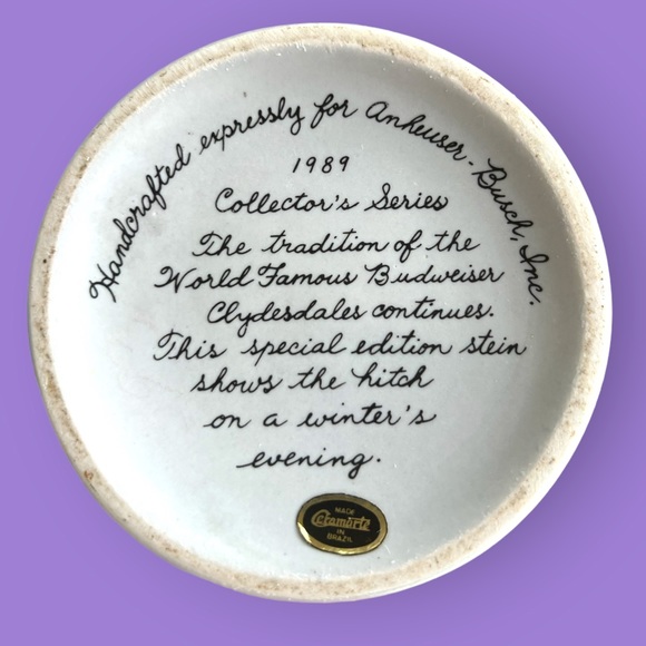 1989 Vintage Budweiser Beer Stein Anheuser-Busch Clydesdales Ceramarte Retro - Picture 11 of 11